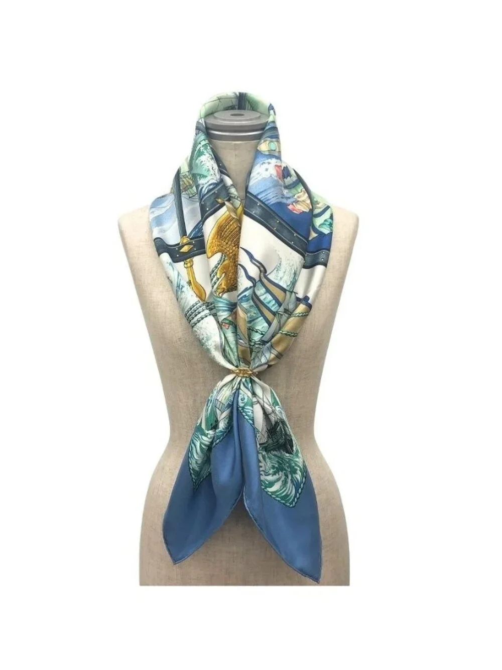 Hermes Scarf Carre 90 Vive le Vent Blow the Wind Blue Silk